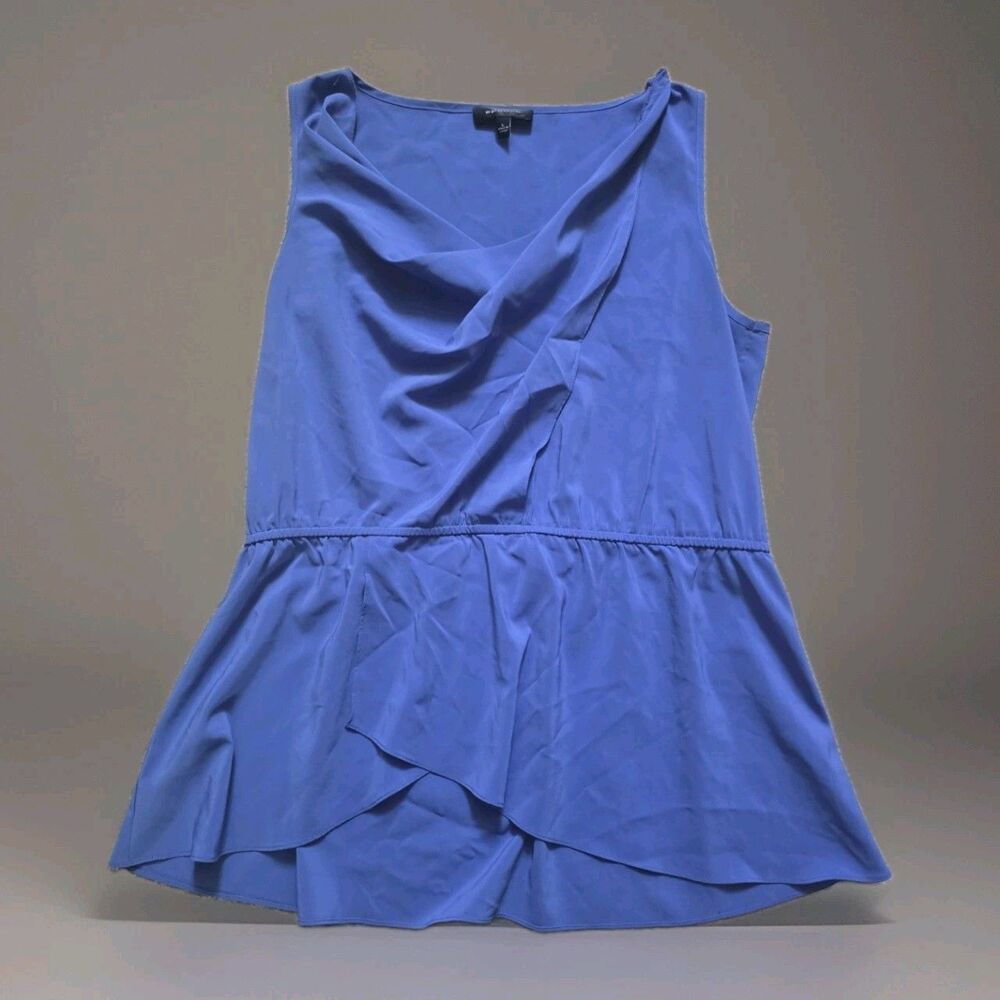 Spense Peplum Blouse Blue Sleeveless Crisscross Petal Top Purple Blue Elegant